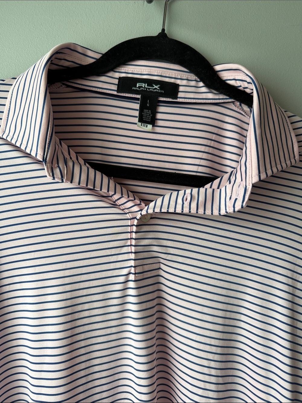 RLX Ralph Lauren Light Pink Polo with Navy Stripes